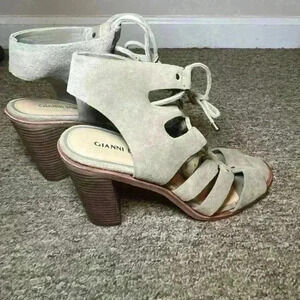 Gianni Bini Lace Up Chunky Wooden Heels - Grey Size 9 - NWOB
